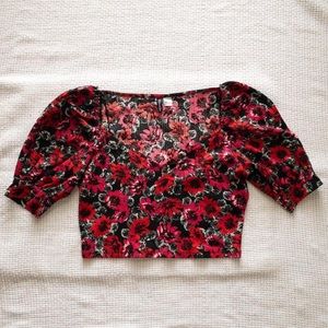 Divided by H&M Cropped Floral Puff Sleeve Blouse